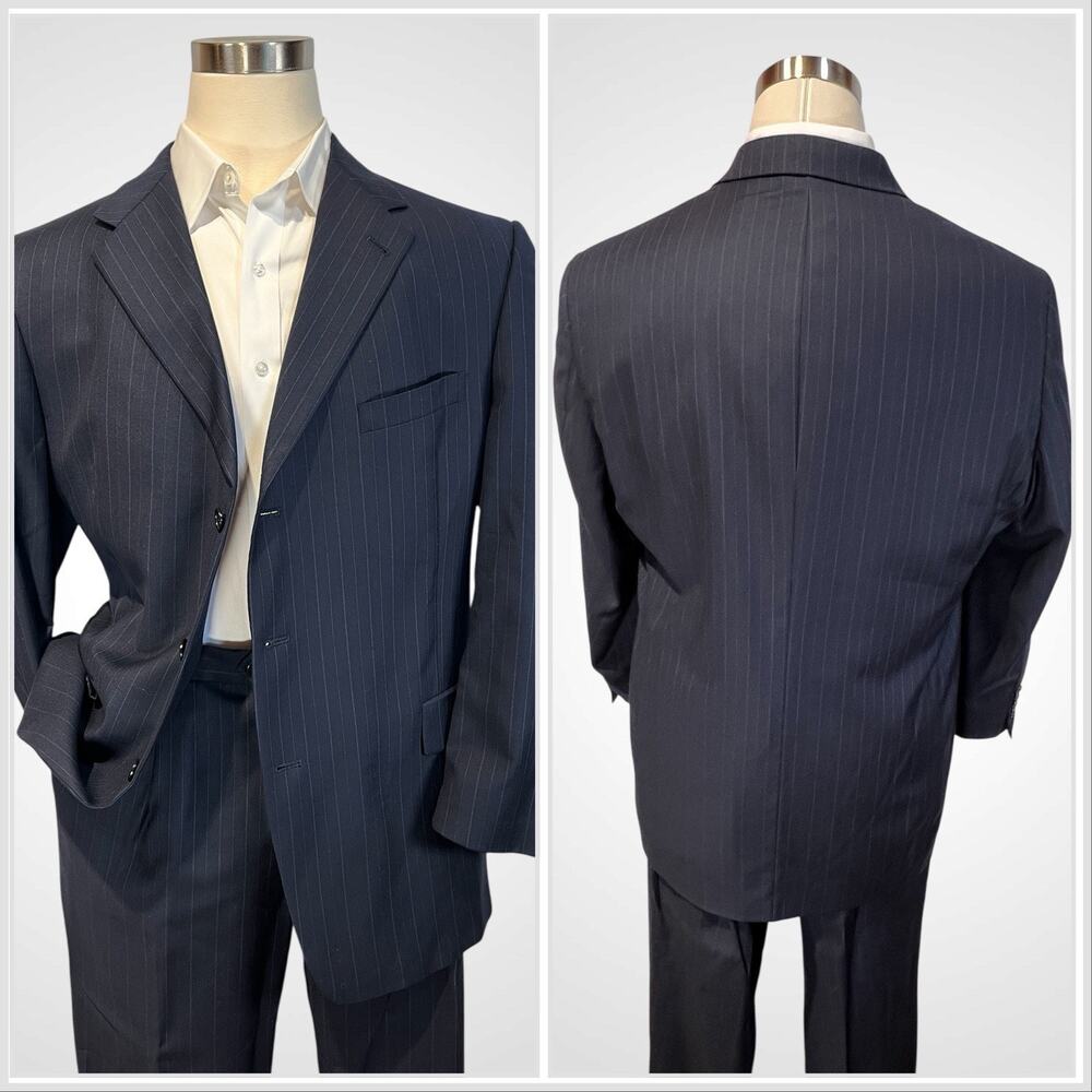 Daniel Cremieux Loro Piana 48R 42x28.5 Navy Blue Stripe Quality Suit - Picture 2 of 16